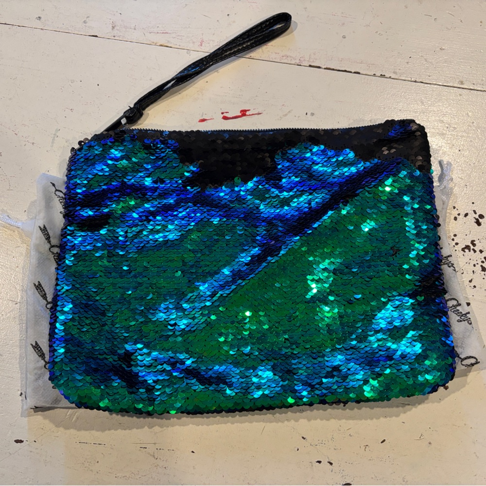 Shimmering Sequin Wristlet - Black, Green, and Blue